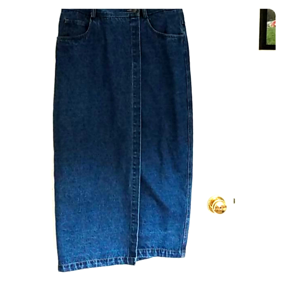 Denim column wrap skirt
